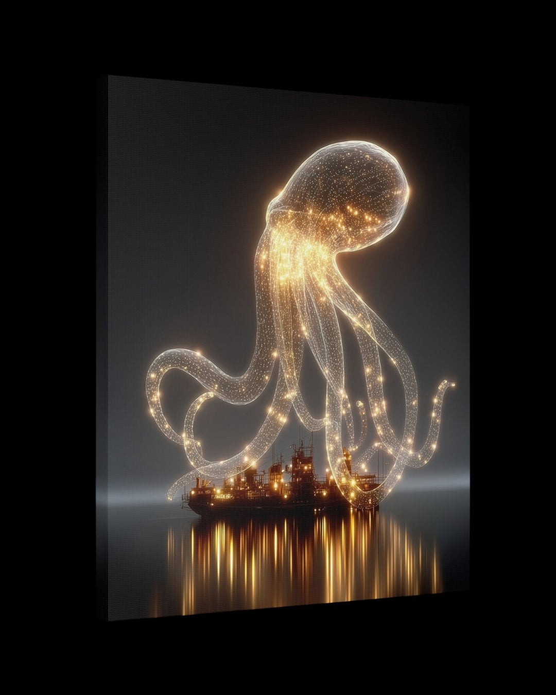 “Abyssal Glow” - Illuminated Ocean Decor, Canvas Art Print