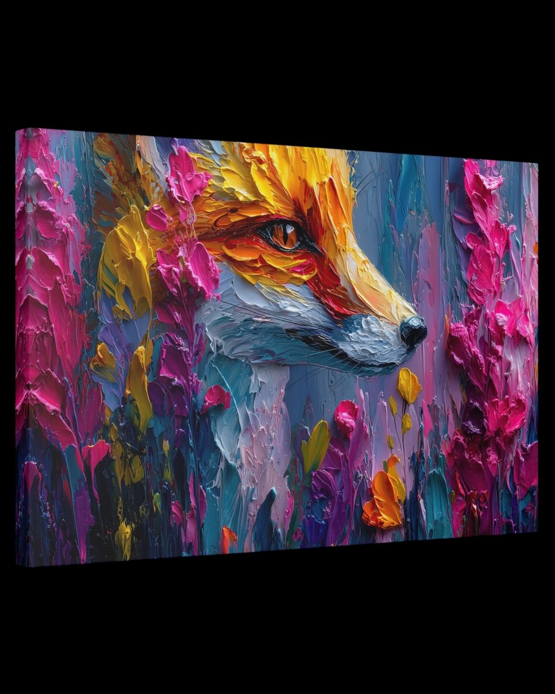 "Ember Gaze" - Vibrant Colorful Fox Canvas Wall Art Print