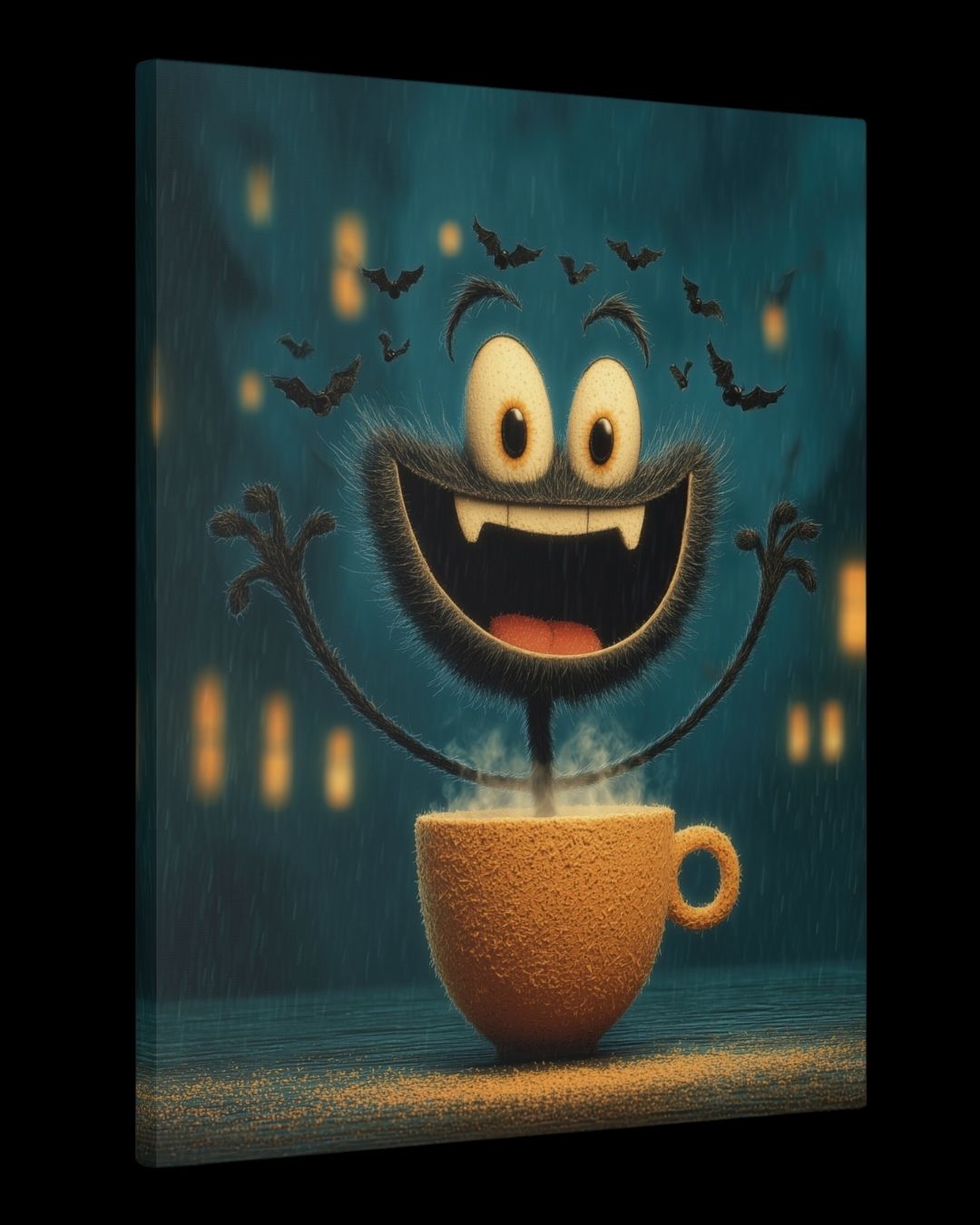 "Cup of Frights" - Halloween Whimsical Canvas Wall Art Print