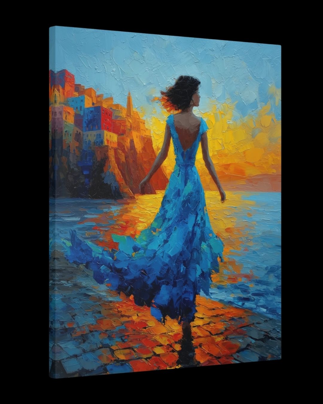 "Azure Muse" - Mediterranean Impasto Canvas Wall Art Print