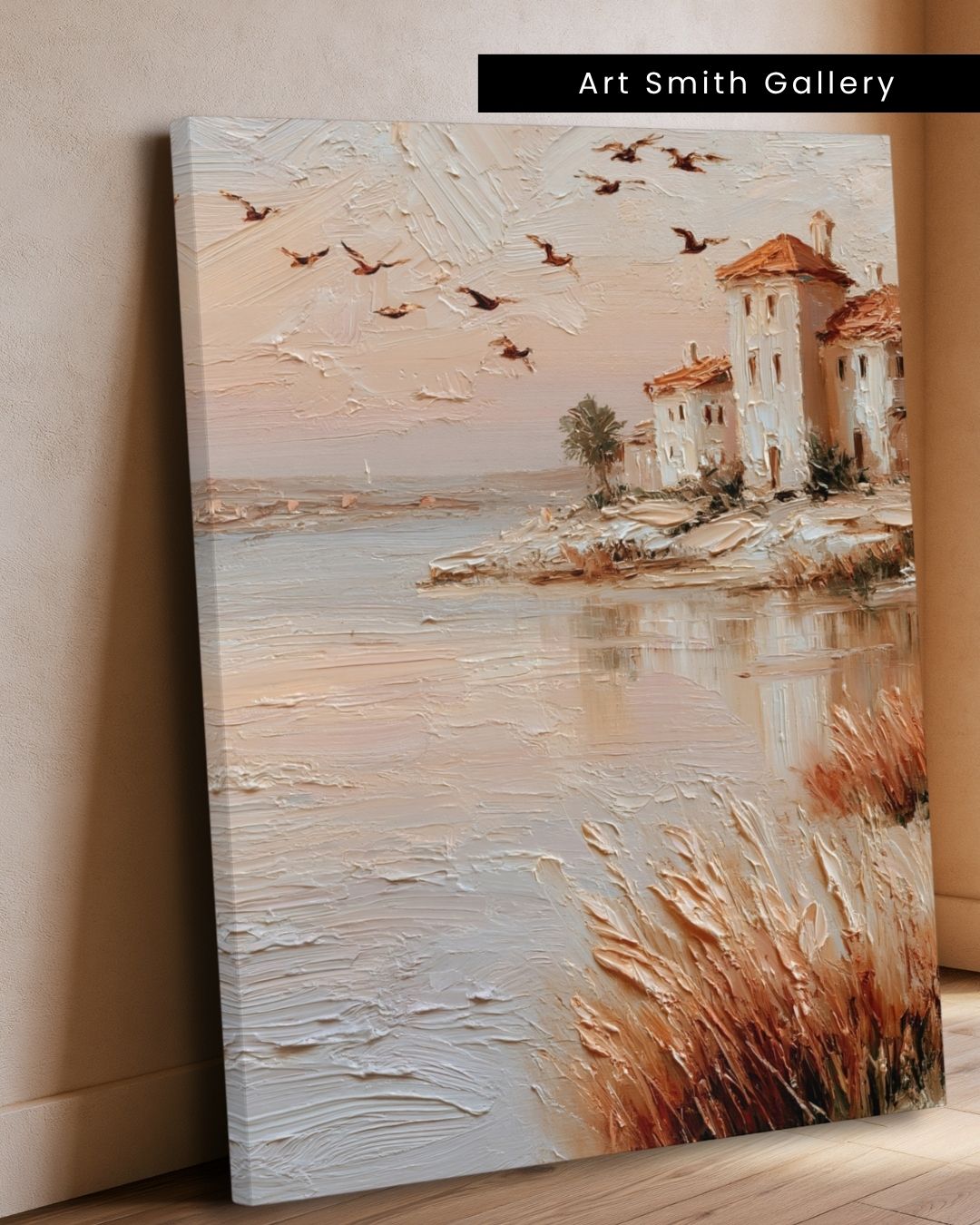 "Postcard Mirage" - Beige Impasto Canvas Wall Art Print