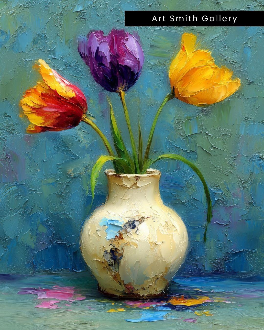“Painted Blooms” - Painterly Texture, Vibrant Floral Canvas Art Print