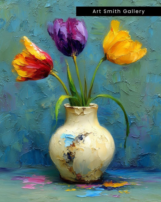 “Painted Blooms” - Painterly Texture, Vibrant Floral Canvas Art Print