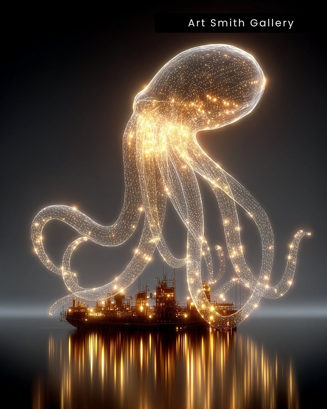 “Abyssal Glow” - Illuminated Ocean Decor, Canvas Art Print