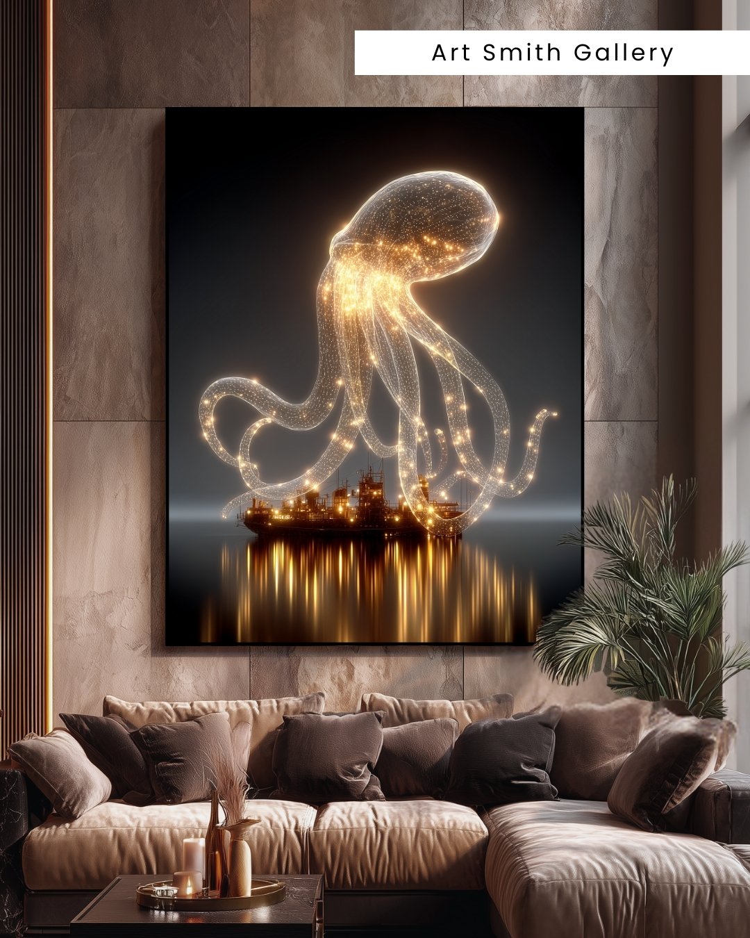 “Abyssal Glow” - Illuminated Ocean Decor, Canvas Art Print