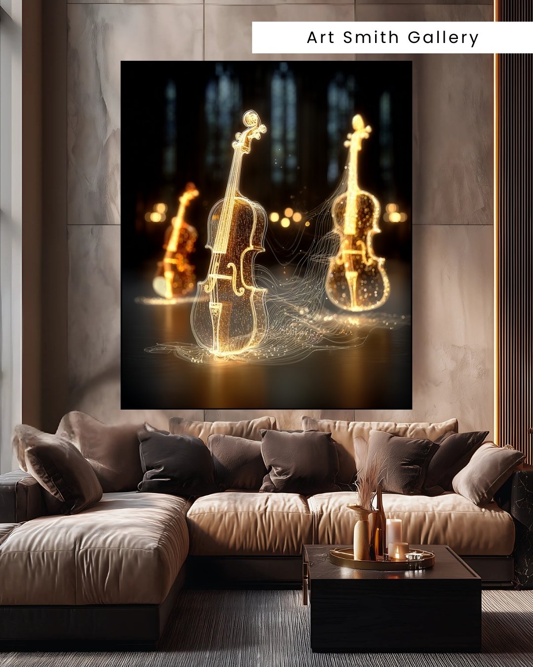 “Radiant Strings” - Illuminated Violin Canvas Art Print