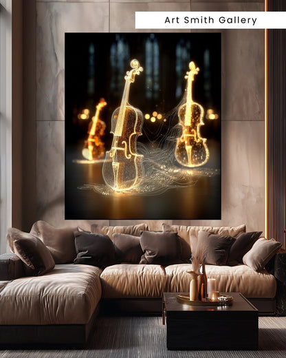 “Radiant Strings” - Illuminated Violin Canvas Art Print