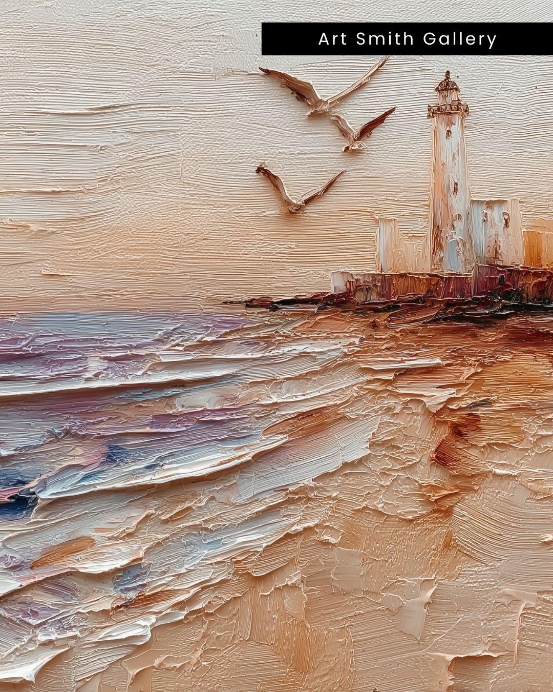 "Guided by the Sea" - Textured Coastal Lighthouse Canvas Wall Art Print