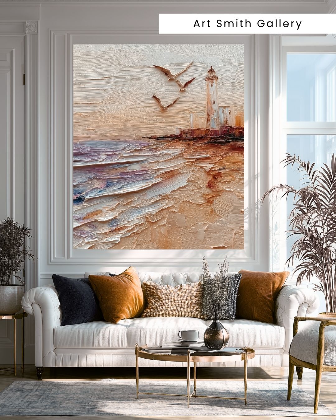 "Guided by the Sea" - Textured Coastal Lighthouse Canvas Wall Art Print