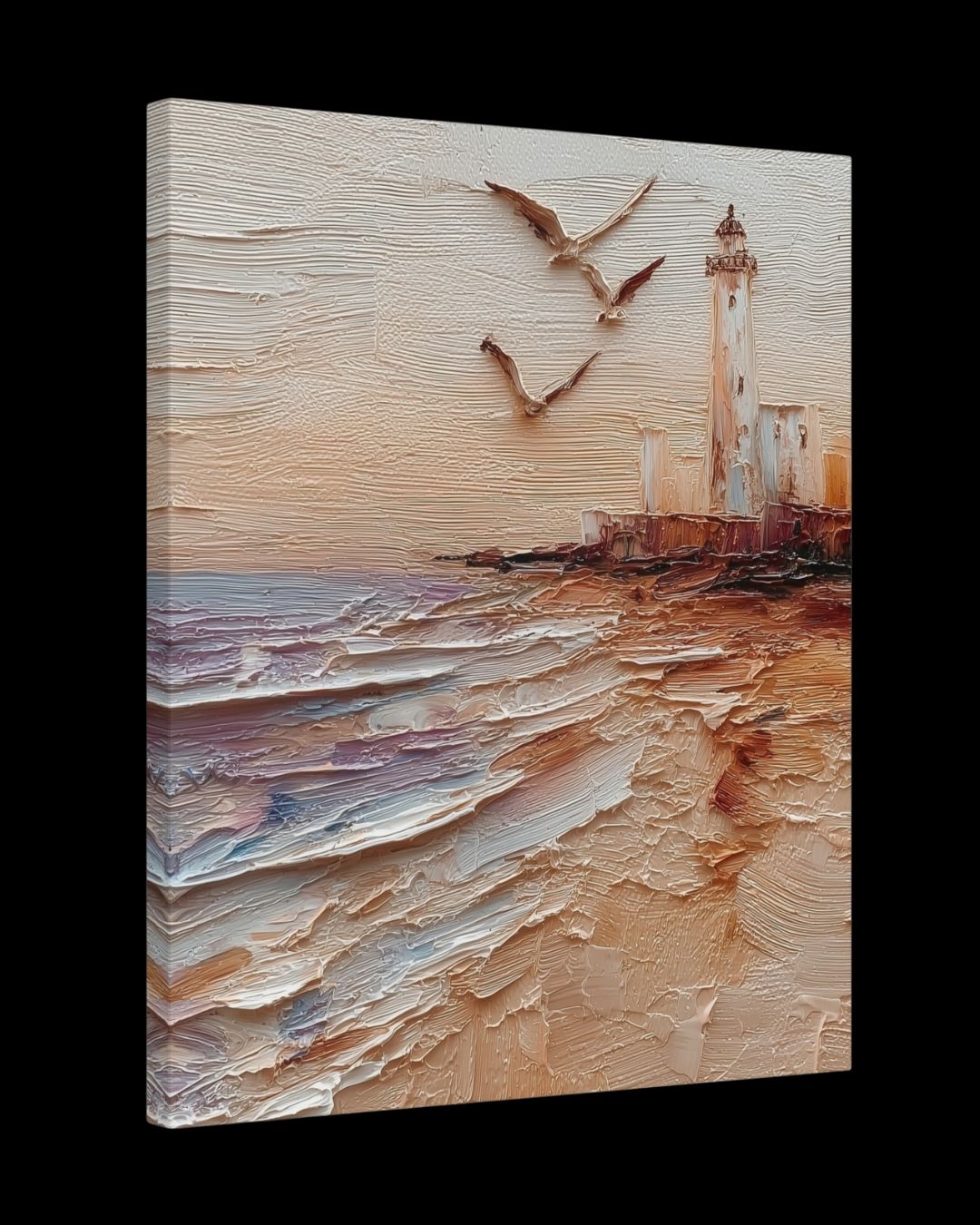 "Guided by the Sea" - Textured Coastal Lighthouse Canvas Wall Art Print