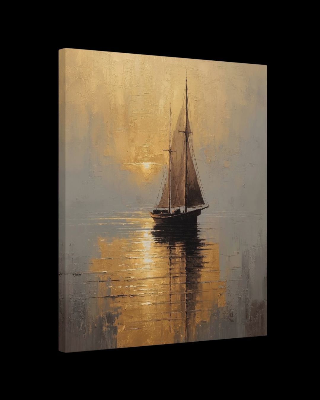 "Sails at Dusk" - Golden Sunset Sailboat Canvas Wall Art Print