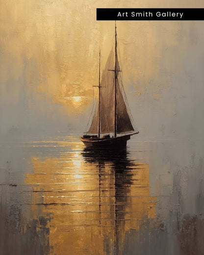 "Sails at Dusk" - Golden Sunset Sailboat Canvas Wall Art Print