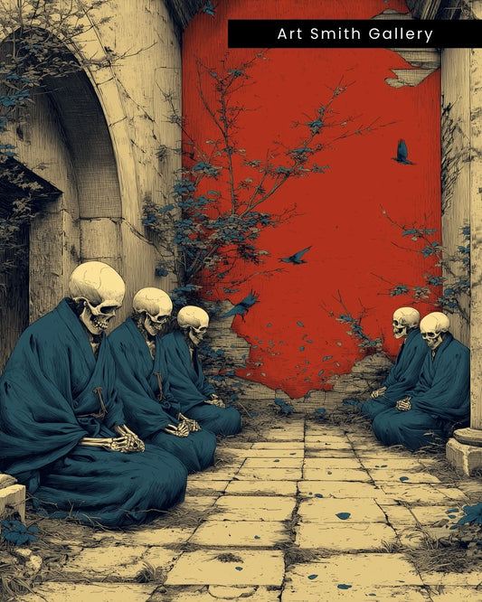 "Silent Assembly" - Dark Fantasy Japanese Canvas Wall Art Print