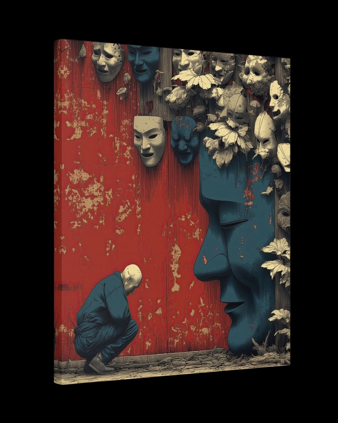 "Masks of Reflection" - Dark Fantasy Japanese Canvas Wall Art Print