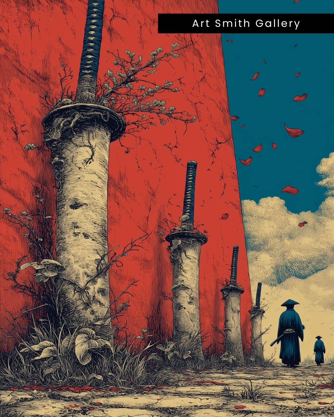 "Pillars of Time" - Dark Fantasy Japanese Canvas Wall Art Print