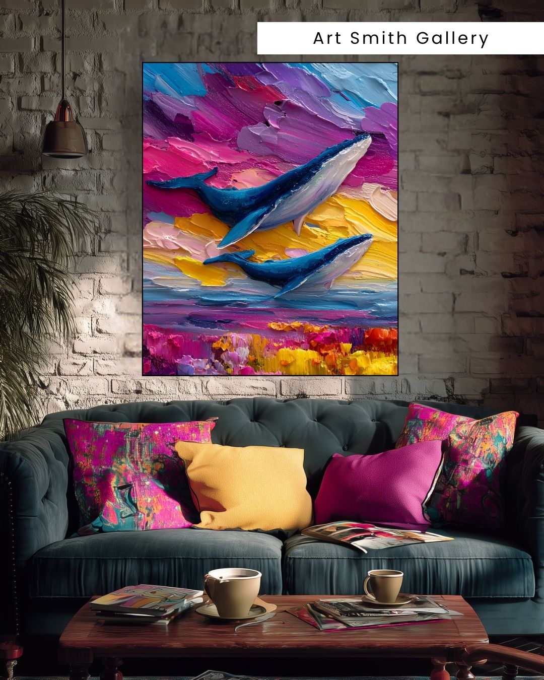 "Beyond Horizons" -  Colorful Whale Canvas Wall Art Print