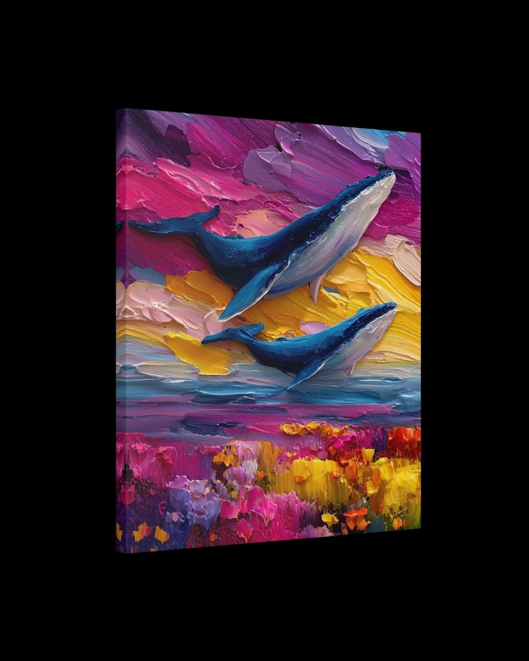 "Beyond Horizons" -  Colorful Whale Canvas Wall Art Print