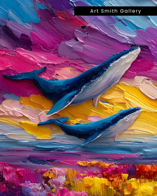 "Beyond Horizons" -  Colorful Whale Canvas Wall Art Print