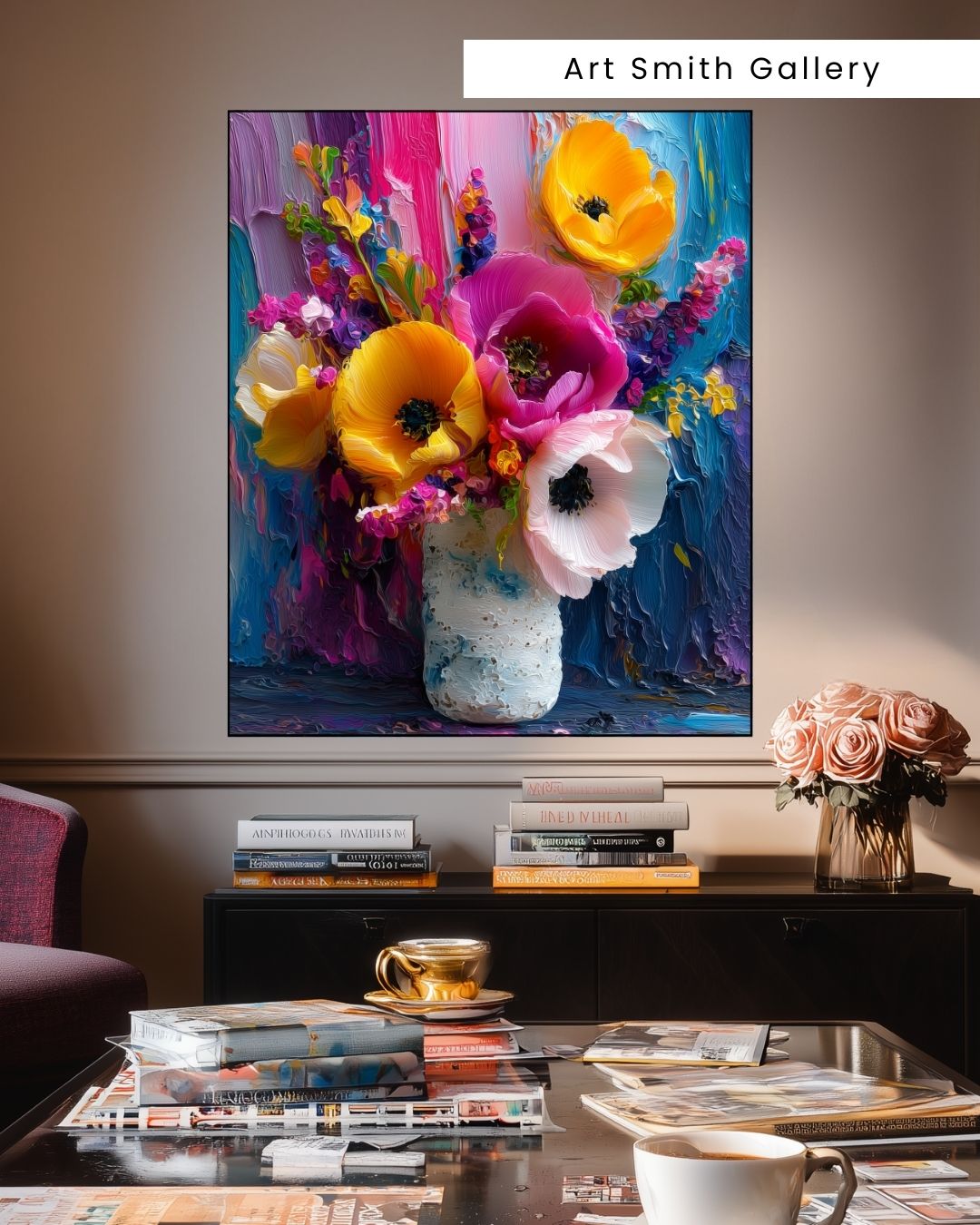 "Flourish Eternal" - Vibrant Floral Canvas Wall Art Print