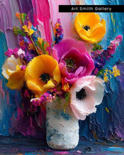 "Flourish Eternal" - Vibrant Floral Canvas Wall Art Print