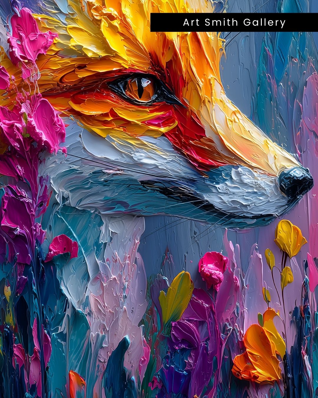 "Ember Gaze" - Vibrant Colorful Fox Canvas Wall Art Print