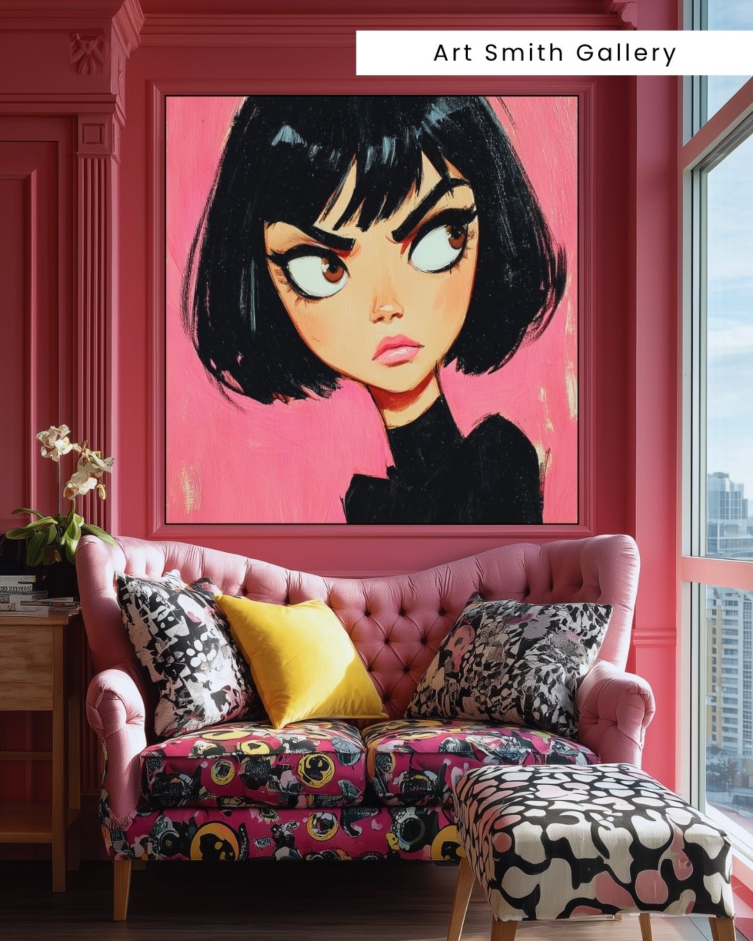 "Noir Glance" - Colorful Whimsical Home Canvas Wall Art Print