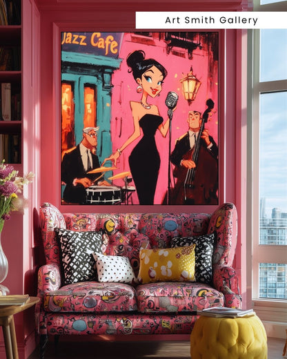 "Velvet Jazz Nights" - Colorful Whimsical Home Canvas Wall Art Print