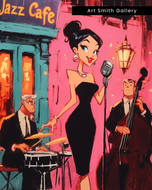 "Velvet Jazz Nights" - Colorful Whimsical Home Canvas Wall Art Print