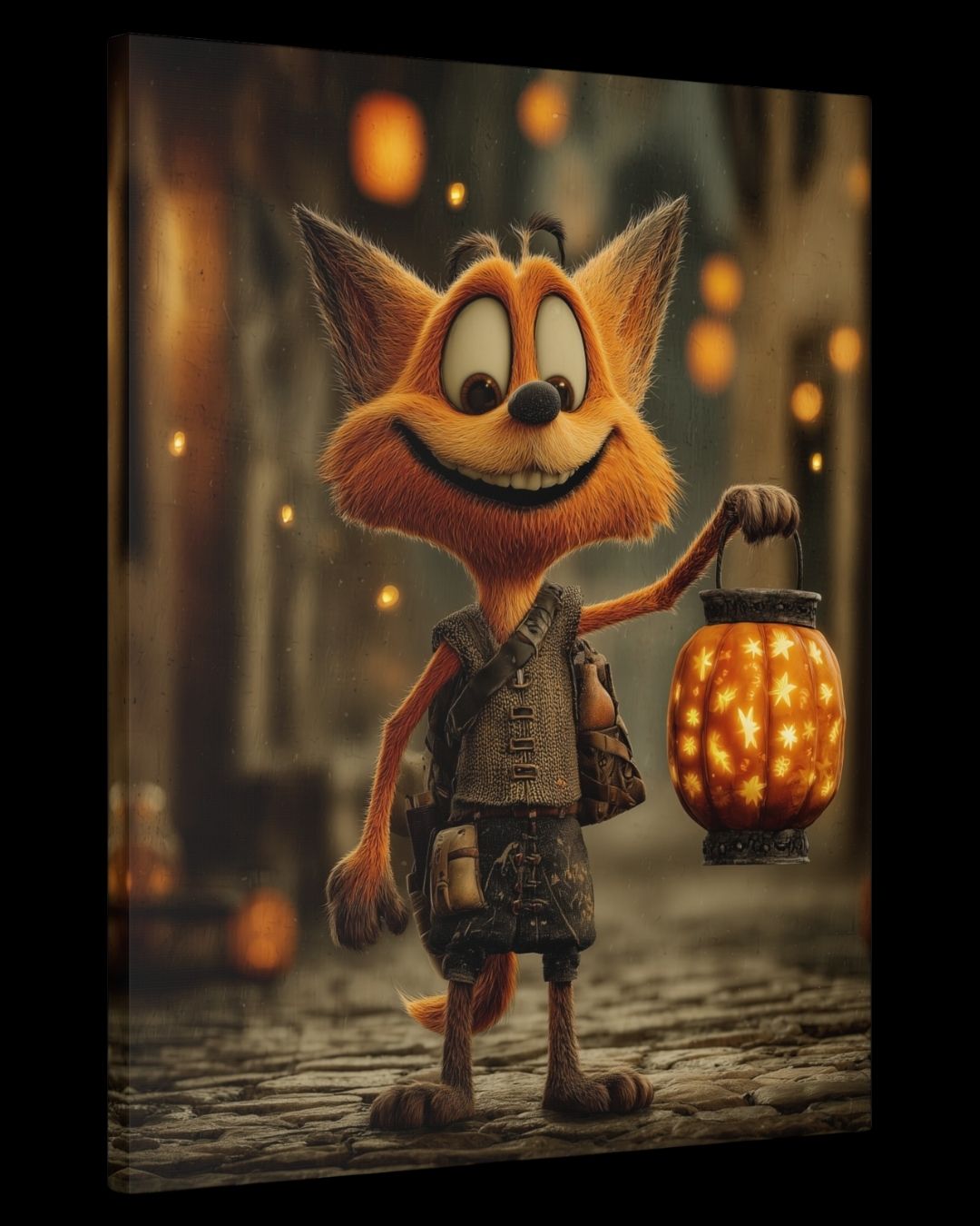 "Lantern Fox" - Halloween Whimsical Canvas Wall Art Print