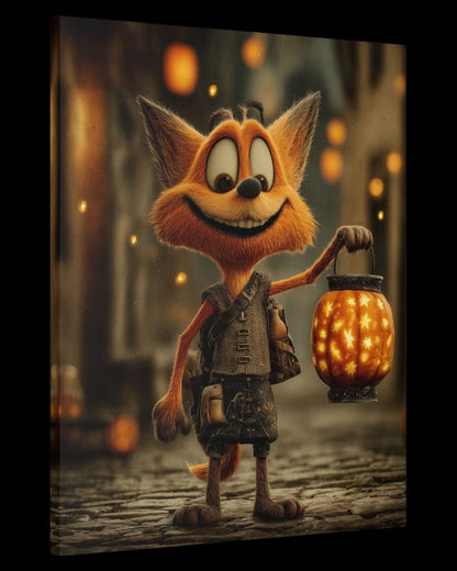"Lantern Fox" - Halloween Whimsical Canvas Wall Art Print
