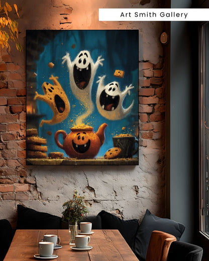 "Phantom Parade" - Halloween Whimsical Canvas Wall Art Print