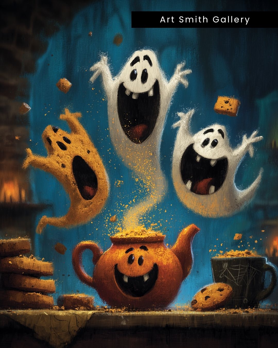 "Phantom Parade" - Halloween Whimsical Canvas Wall Art Print