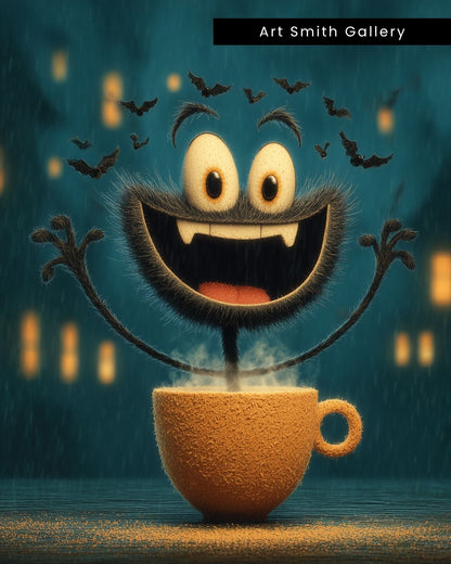 "Cup of Frights" - Halloween Whimsical Canvas Wall Art Print