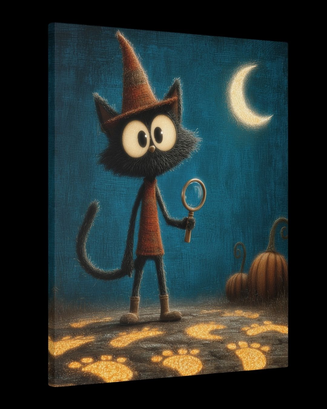 "Detective Whiskers" - Halloween Whimsical Canvas Wall Art Print