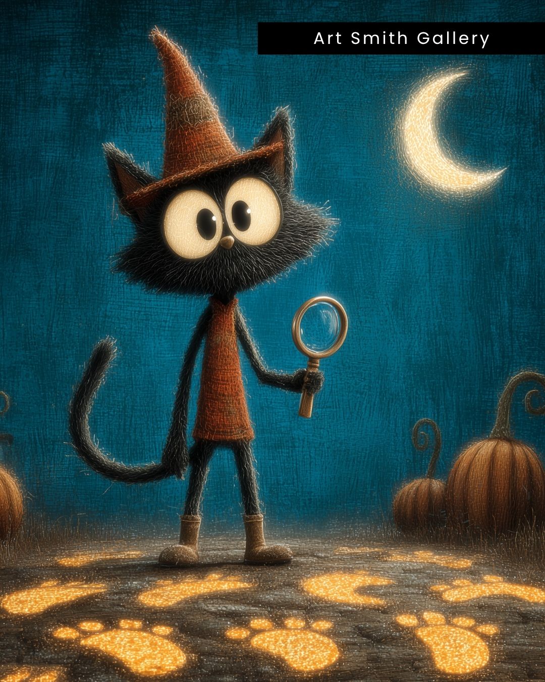"Detective Whiskers" - Halloween Whimsical Canvas Wall Art Print
