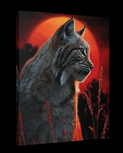 "Bloodmoon Lynx"  -  Red Moon Wildlife Canvas Wall Art Print