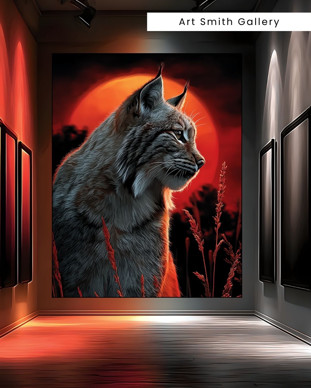 "Bloodmoon Lynx"  -  Red Moon Wildlife Canvas Wall Art Print