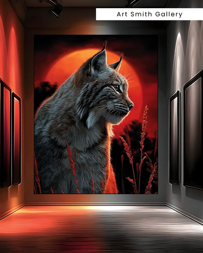 "Bloodmoon Lynx"  -  Red Moon Wildlife Canvas Wall Art Print