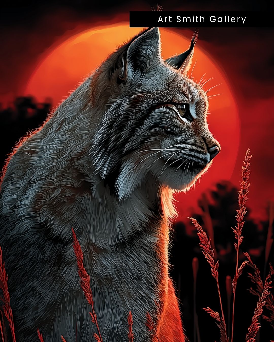 "Bloodmoon Lynx"  -  Red Moon Wildlife Canvas Wall Art Print