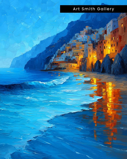 "Coastal Glow" - Mediterranean Impasto Canvas Wall Art Print