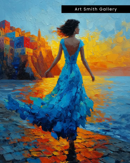 "Azure Muse" - Mediterranean Impasto Canvas Wall Art Print