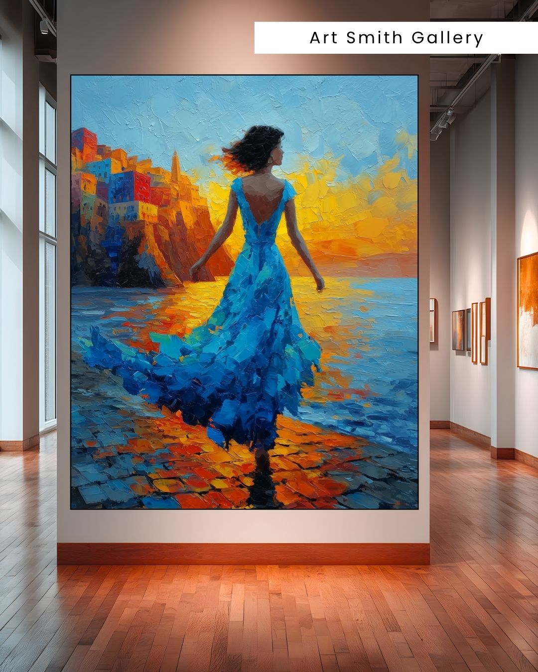 "Azure Muse" - Mediterranean Impasto Canvas Wall Art Print