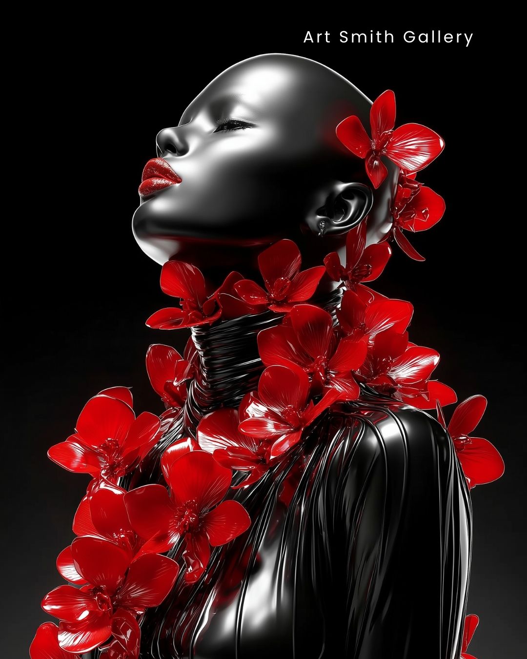 "Scarlet Bloom Icon" - Avant Garde Monochrome Fashion Canvas Wall Art Print