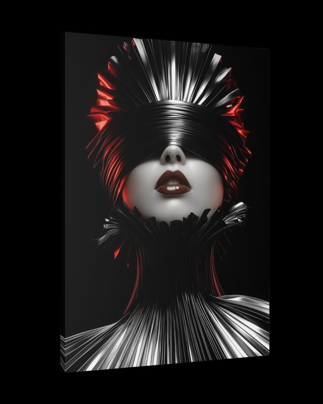 "Obsidian Veil Majesty" - Avant Garde Monochrome Fashion Canvas Wall Art Print