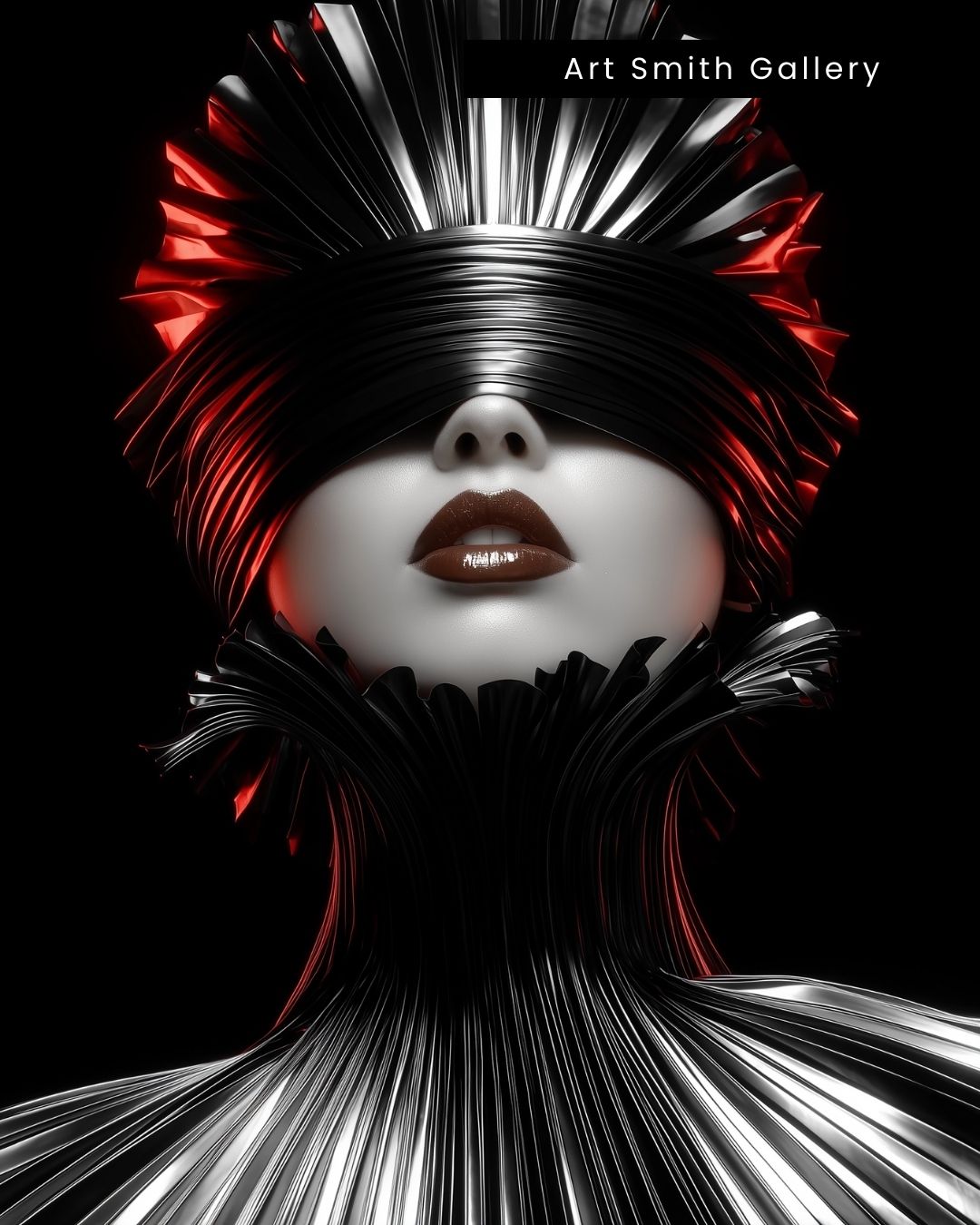 "Obsidian Veil Majesty" - Avant Garde Monochrome Fashion Canvas Wall Art Print