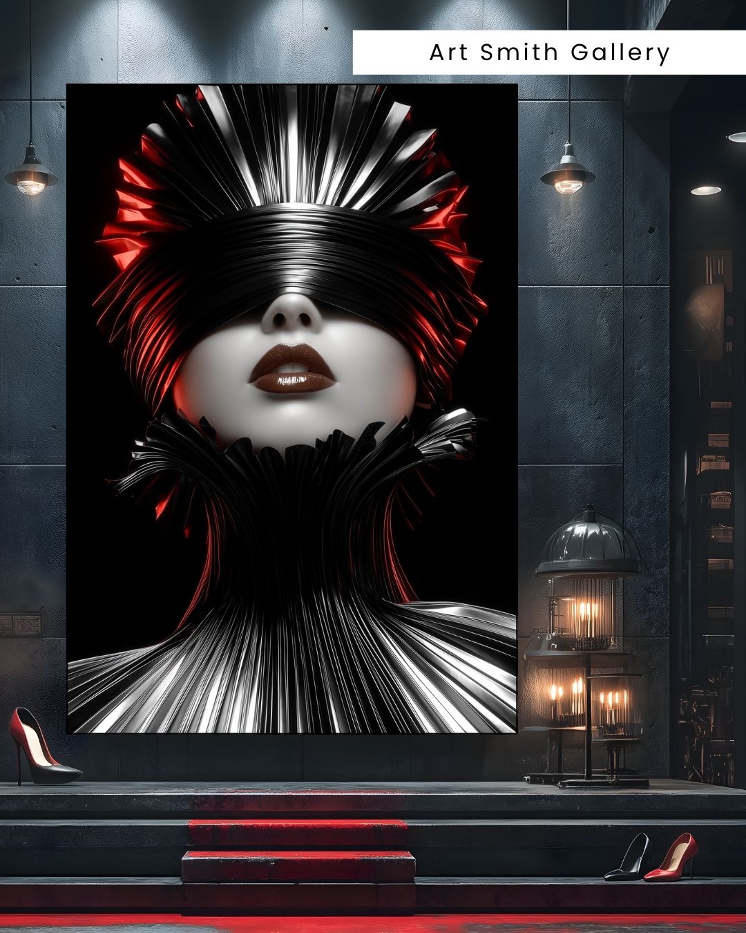 "Obsidian Veil Majesty" - Avant Garde Monochrome Fashion Canvas Wall Art Print
