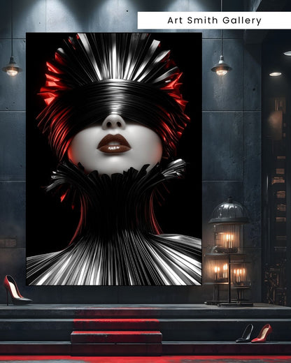 "Obsidian Veil Majesty" - Avant Garde Monochrome Fashion Canvas Wall Art Print