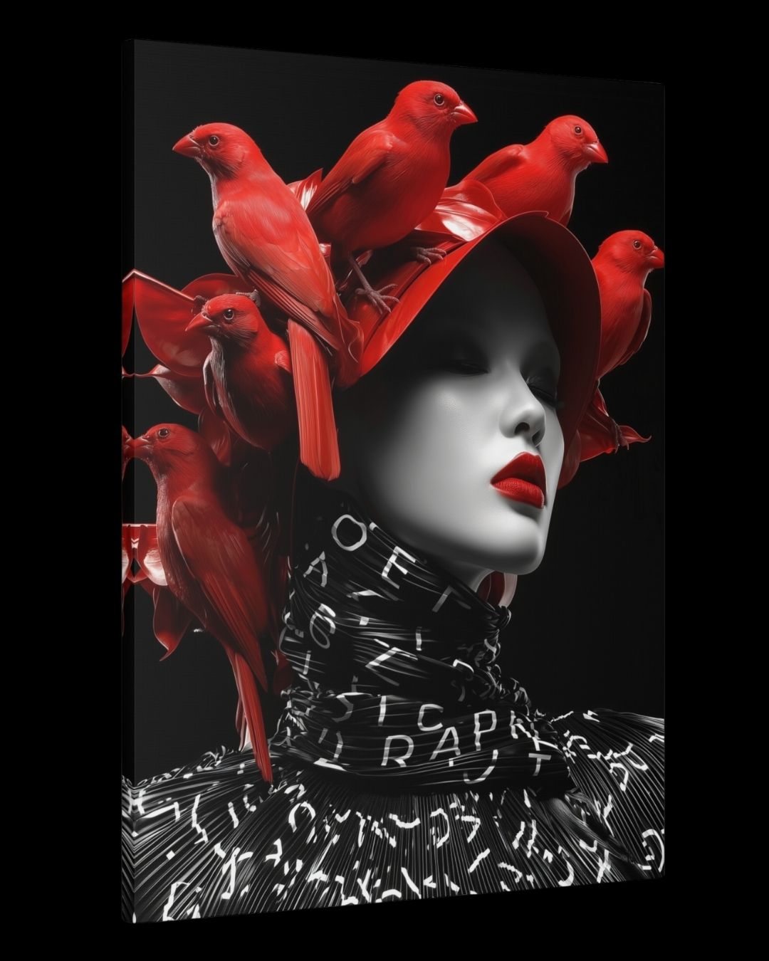 "Red Couture Reverie" - Avant Garde Monochrome Fashion Canvas Wall Art Print