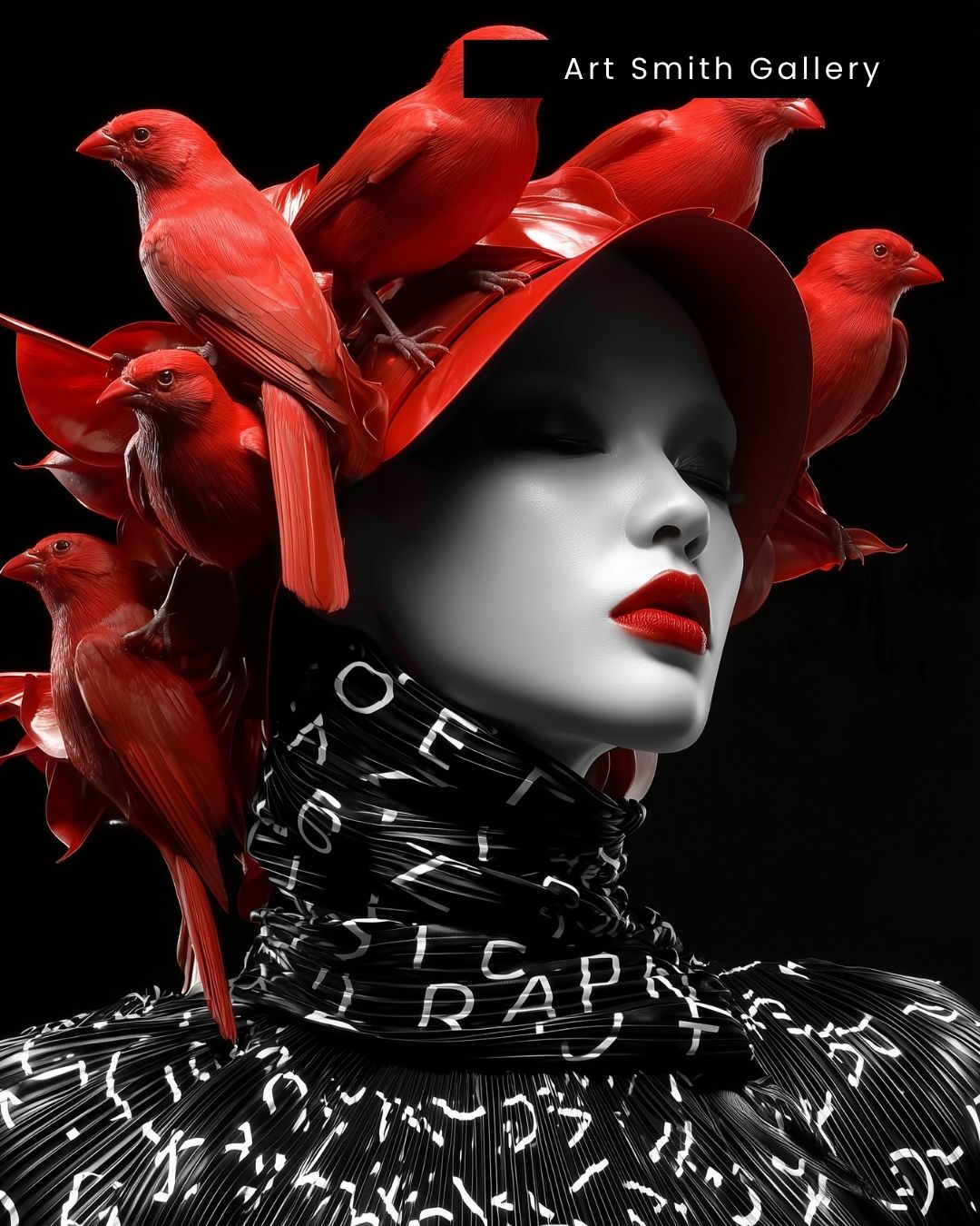 "Red Couture Reverie" - Avant Garde Monochrome Fashion Canvas Wall Art Print