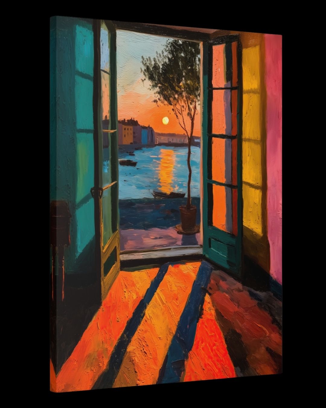 "Saffron Horizon" - Mediterranean Impasto Canvas Wall Art Print